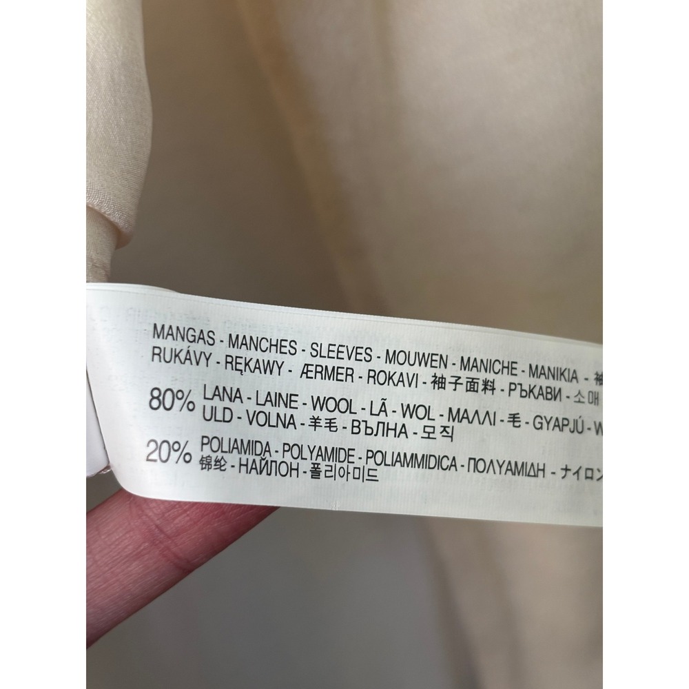 Zara Woman Silk & Wool Mixed Media Blouse Cream High Low Long Sleeve Medium - Picture 4 of 8